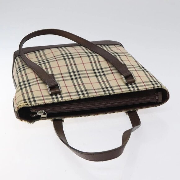 BURBERRY Nova Check Tote Bag Canvas Beige Silver Auth 125511 - Picture 8 of 16